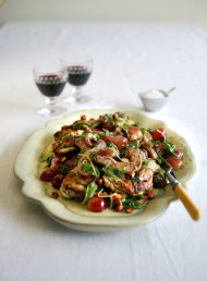 Barbecued Poussin with Grapes, Almonds and Basil