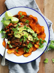 Black Bean and Chilli Nachos with Homemade Sweet Potato Chips