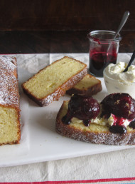 Lemon Thyme Pound Cake with Cinnamon Poached Plums