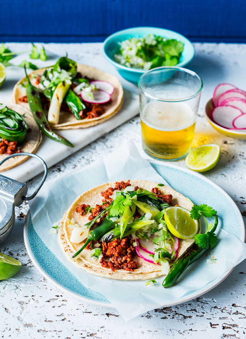 Charred Spring Onion and Chorizo Tacos