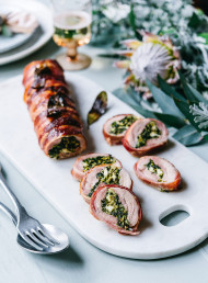 Herb and Goat’s Cheese Stuffed Chicken in Maple Bacon