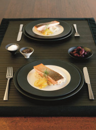 Crisp Skinned Salmon with Cauliflower Puree and Pickles