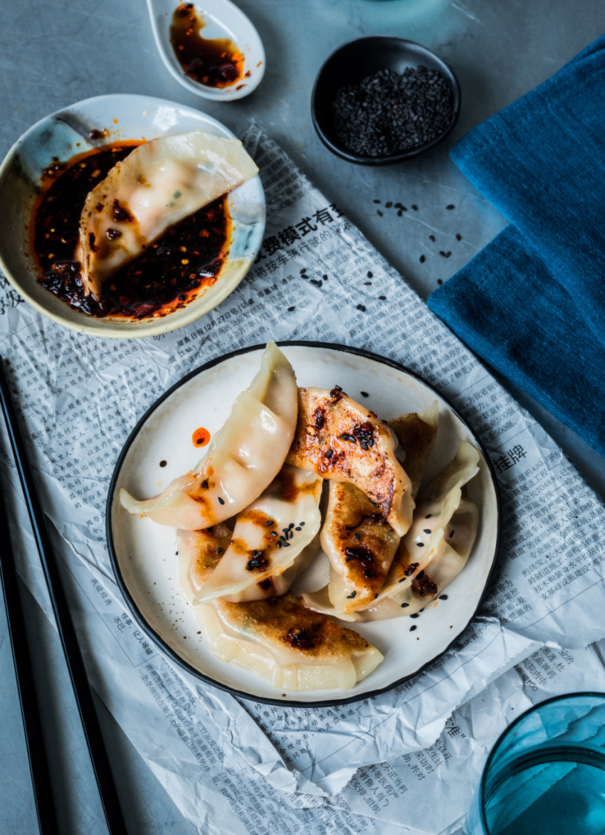 Prawn and Ginger Dumplings with Black Vinegar and Chilli Sauce