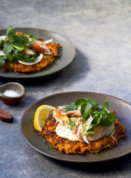Kumara and Sauerkraut Rosti with Smoked Fish and Horseradish Cream