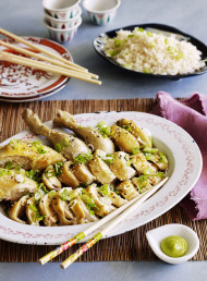Sake Steamed Chicken with Spring Onion, Soy and Wasabi Dressing
