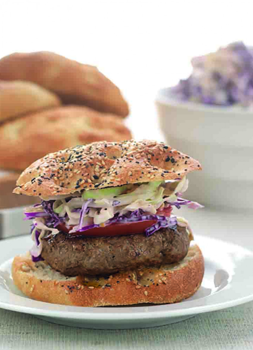 Hamburgers with Honey Mustard Coleslaw