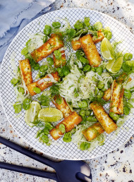 Grilled Halloumi with Fennel and Broad Bean Salsa 
