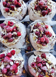 Chocolate, Roasted Almond and Fresh Raspberry Pavlovas
