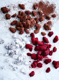 Chocolate Coated Candied Nuts with Plum Powder and Cocoa