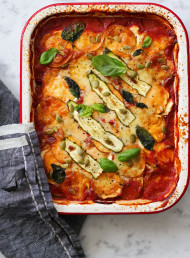 Sweet Potato, Mushroom and Zucchini Bake with Ricotta and Basil