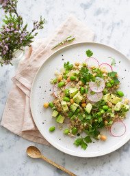 Cumin Cauli Rice and Chickpeas with Avo, Radish and Edamame