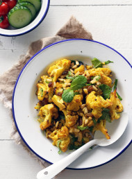 Turmeric Roasted Cauliflower with Raisins, Preserved Lemon and Mint