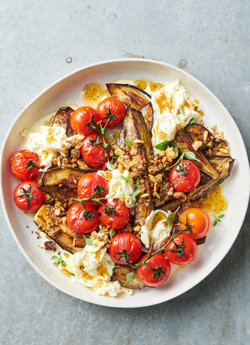 Grilled Eggplant, Roasted Tomatoes and Burrata Salad