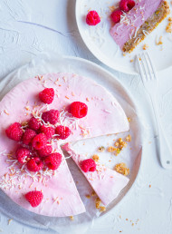 Frozen Yoghurt Cake with Coconut and Pistachio Biscuit Base