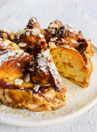 Fresh Nectarine and Coconut Custard Croissant Cake