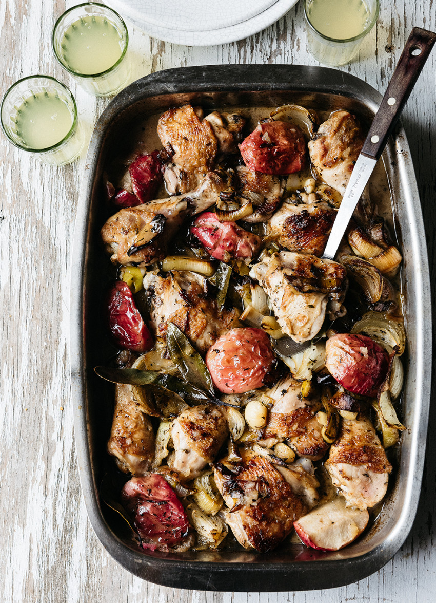 Roast Chicken, Apples, Tarragon and Crème Fraiche