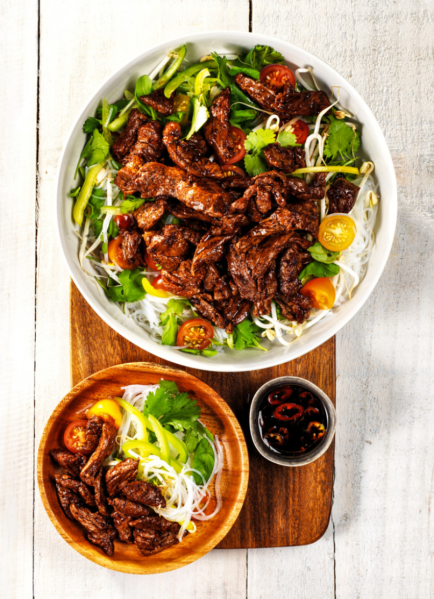 Joseph Parker's Beef Stir-fry on Rice Noodle Salad