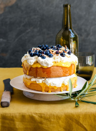 Store-bought Sponge with Lemon Curd, Blueberries and Almonds