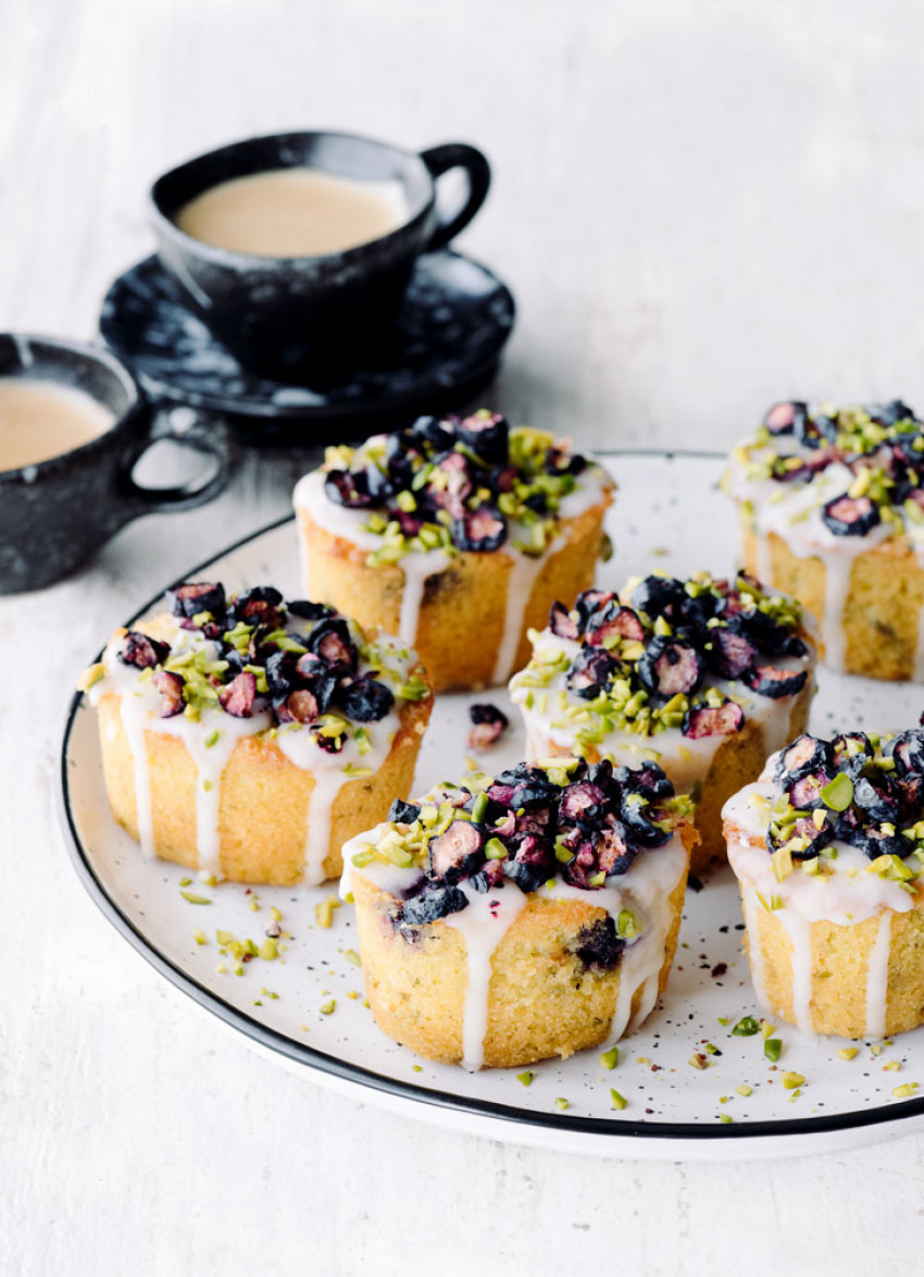 Lime, Polenta and Blueberry Cakes