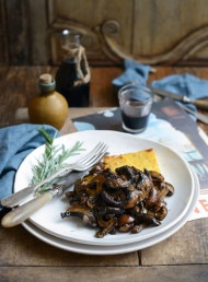 Fried Polenta with Creamy Mixed Mushrooms