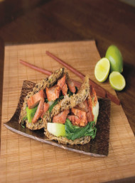 Noodle Pancakes with BBQ Pork and Asian Greens