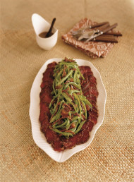 Peppercorn Cured Beef, Pesto Beans and Black Olive Oil