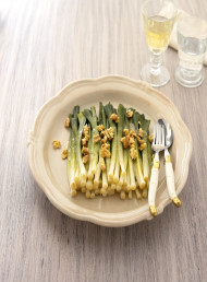 Poached Leeks with Walnut Vinaigrette