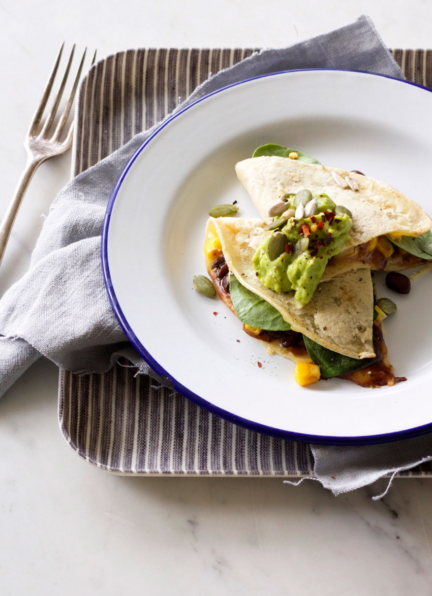 Gluten-Free Black Bean, Corn and Spinach Quesadillas