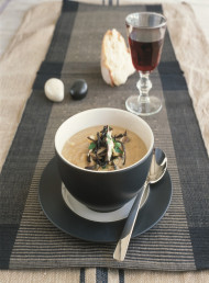 Roasted Parsnip Soup with Mixed Mushrooms