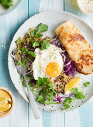 Roti with Green Curry Onions, Egg and Shredded Cabbage