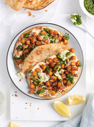 Roti with Smoky Chickpeas, Hummus and Preserved Lemon Chimichurri