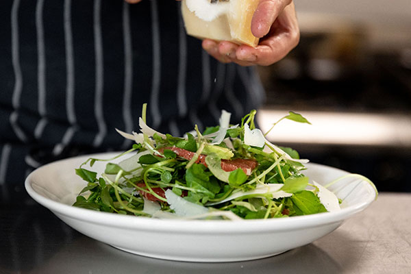 salad with grapefruit, parmesan and hazelnuts