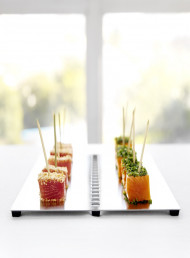 Salmon Skewers with Fine Herbs and Tuna Skewers with Sesame Peanut Dukka
