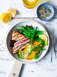 Tuna Steaks with Mango and Cucumber Salad