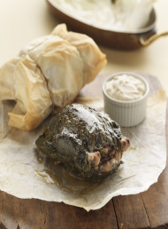 Vine Leaf Wrapped Chicken with Red Rice and a Tahini Yoghurt Sauce